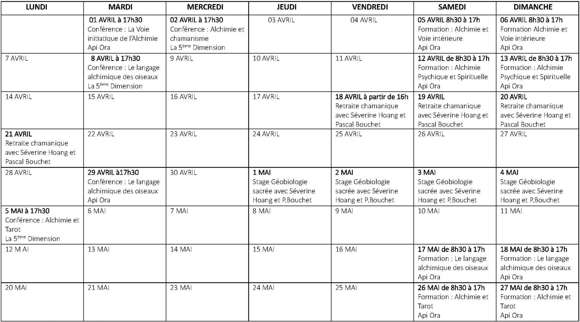 Calendrier tahiti akimie 2025